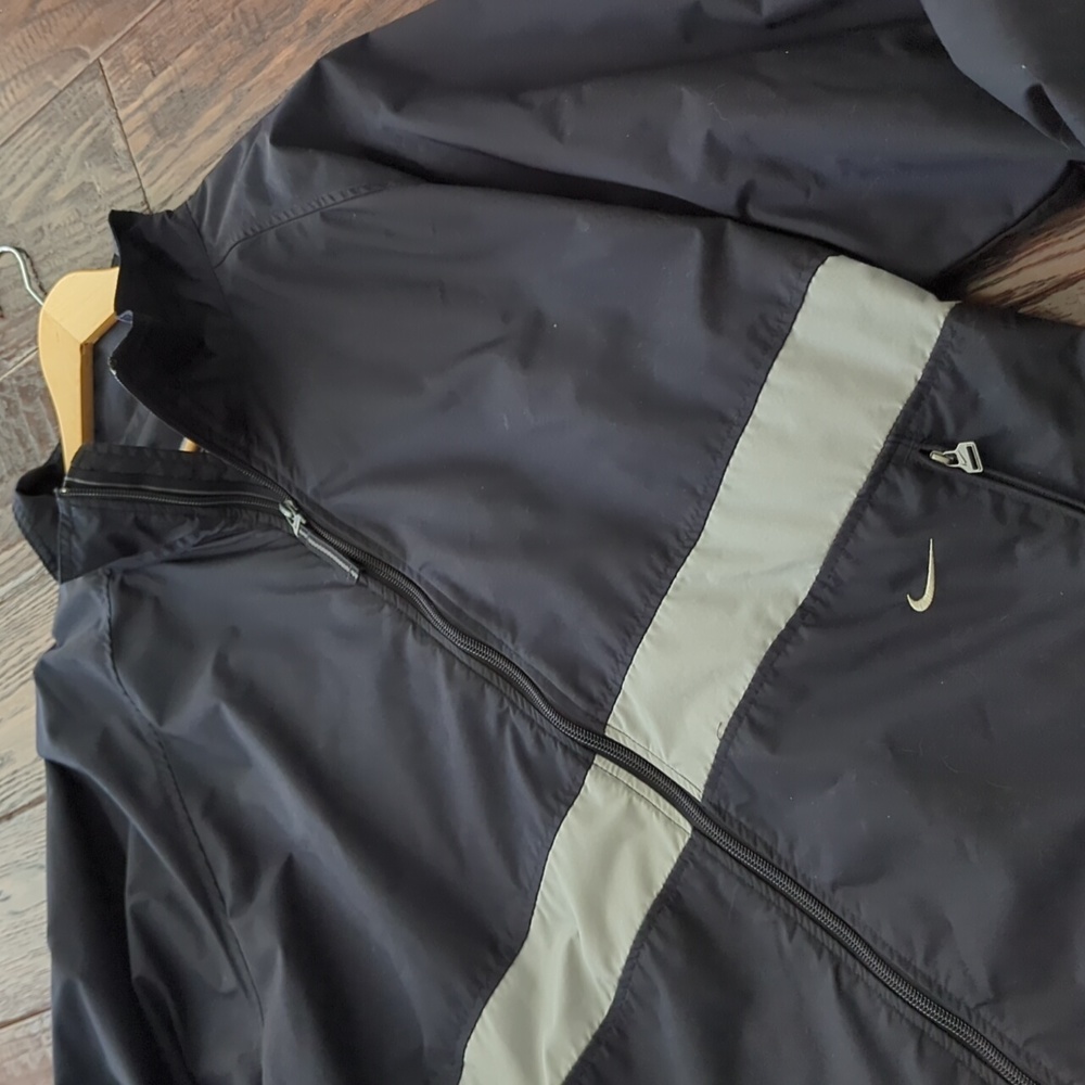 NIKE I Vintage Athletic Y2K Black & Grey Zipper Front Windbreaker Jacket, XXL